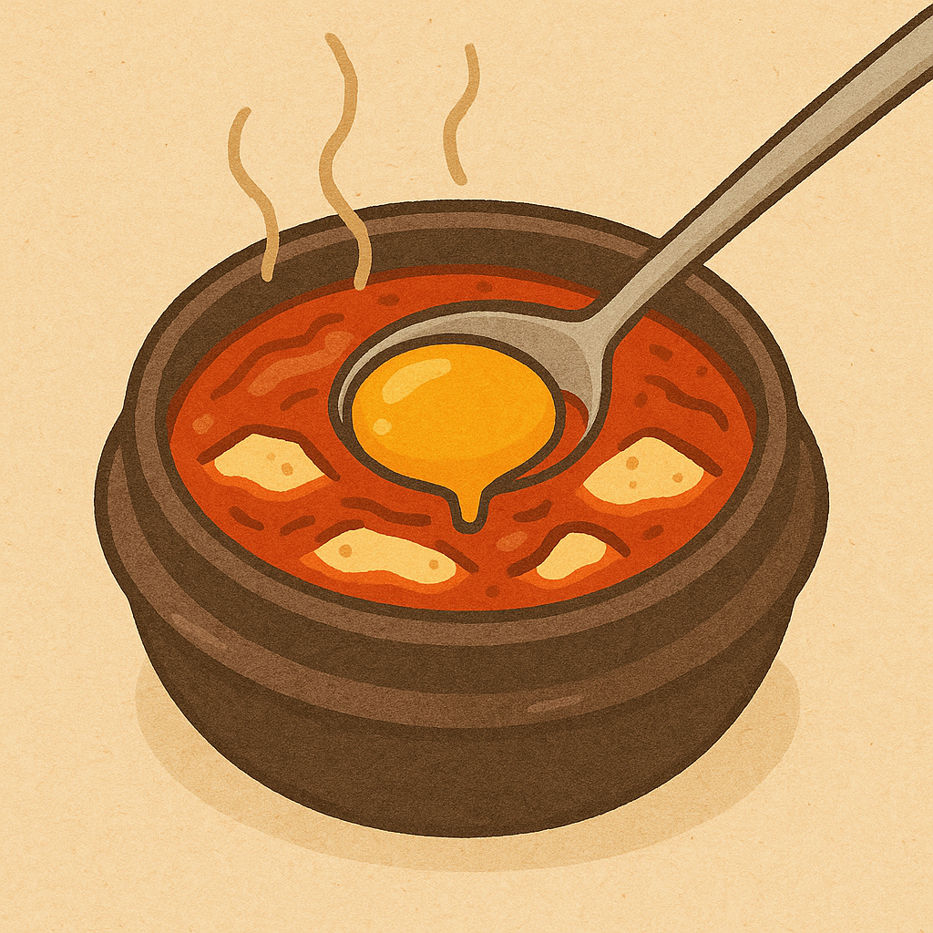 계란 노른자가 올라간 순두부찌개